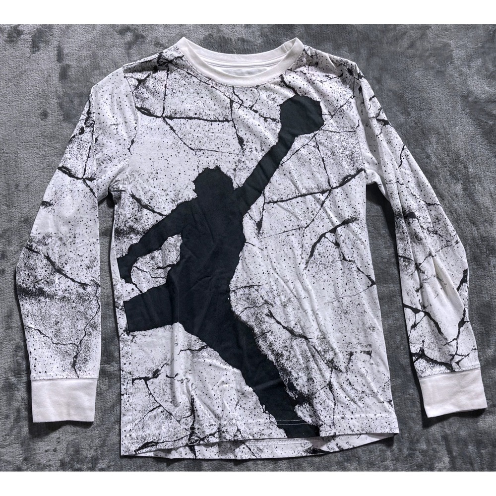Jordan Kids Long Sleeve T Shirt Jumpman Graphic White Black Size‎ L 12 13 yrs